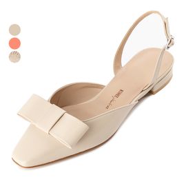 [KUHEE] Sling-back(9084K) 1.5cm-Flat Shoes Ribbon Spring Pastel Point Handmade Shoes-Made in Korea